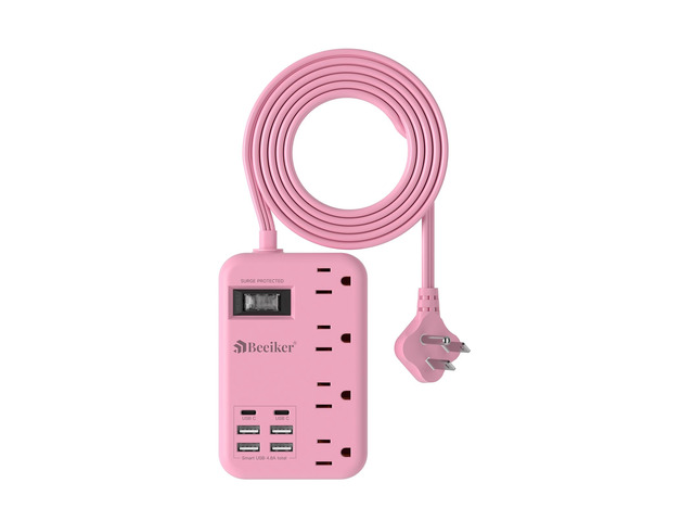 6 USB (2 USB C) Pink Extension Cord,5 Feet Travel Power Strip,4 Outlets 6 USB,24W USB Charging Station,Travel Power Strip,Pink Desk Accessories,...