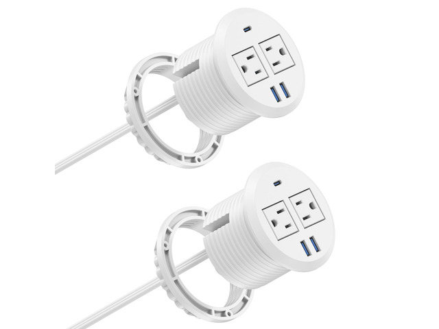 Recessed Desk Power Grommet,2 Outlets, 20W USB-C,White,2PCS 3inch Hole Flush-Mount for Desktop,Workspace Essential Desk Outlet,ETL Listed