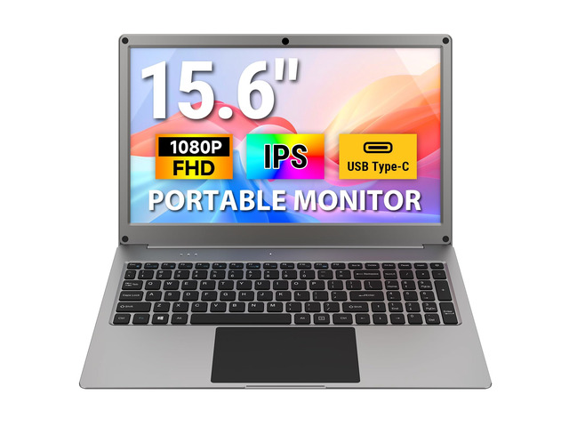 15.6' Portable Monitor with Keyboard, Lapdock 1080P FHD IPS Display Built-in Battery Display, USB C External Computer Monitors Compatible with...