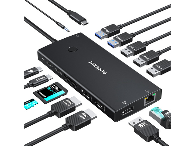 USB C Laptop Docking Station Dual Monitor for Dell HP with 2 HDMI 4K DP 8K Hub for Laptop Dock Triple 4K Display Dongle with 100W PD 6 USB A/C...
