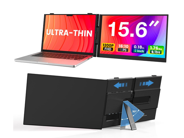 Laptop Screen Extender, Ultra-Thin 15.6' FHD 1200P 16:10 Portable Monitor for Laptop, Lightweight Dual Monitor Extender Plug & Play for 14.2'-17.3'...