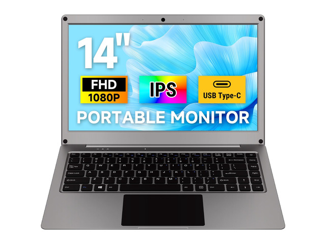 14 Inch Portable Monitor with Keyboard with RPi5 & Jetson Adapters 1080P Lapdock Display with Built-in Battery Compatible with Raspberry Pi, PC,...