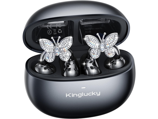 Jewelry-Inspired Clip-On Earbuds with Butterfly Earrings, Comfortable Fit & 40H Playtime Open Ear Bluetooth 5.4 Wireless Headphones for Women,...