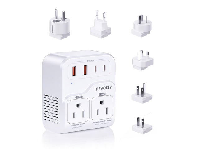 2000W Voltage Converter US to Europe for Hair Dryers, 7-in-1 220V to 110V Converter for European Travel with 3 AC/2 USBA/2 USBC Ports (PD20W),...
