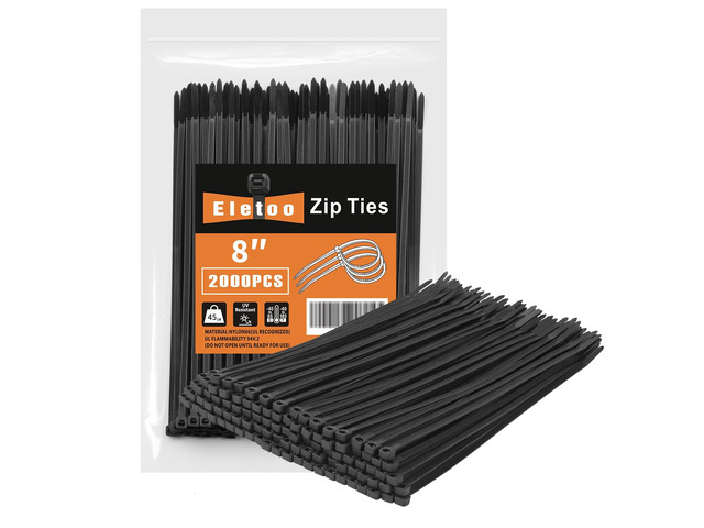 8 Inch Black Zip Ties 2000 Pack Cable Ties 45 LBS UV Resistant Cable Ties, Weatherproof, Self-Locking for Indoor and Outdoor