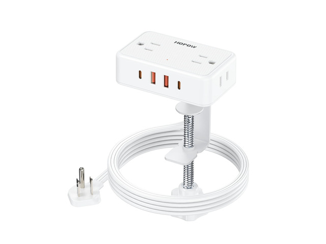 Desk Clamp Power Strip with 4 Outlets & 4USB, 6FT Extension Cord for Home Desktop Mount Charging Station, Fits 2.75' Tabletop Edge, Wide Spaced,...