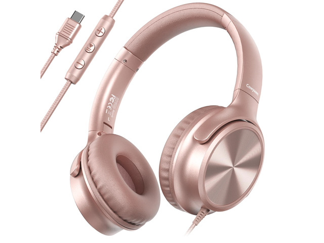 USB C Headphones Wired, Over Ear USB C Wired Headphones with Microphone, Volume Control, HD Stereo Sound, Foldable USB Type C Headphone for...