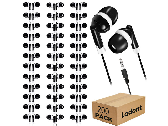200-Pack Kids Bulk Earbuds for Classroom School, Individually Bagged Wired Headphones for Students, School Earphones for State Testing, Audiometer...