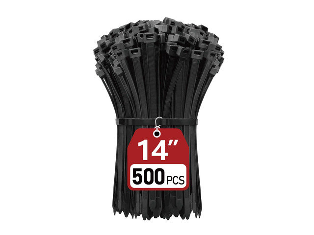 Zip Ties Heavy Duty 14 inch (500 Pack), Heavy Duty Cable Ties with 120 lb Tensile Strength for Outdoor Use, Black Wire Ties