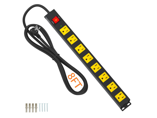 8 Outlet Power Strip 2100J Surge Protector, 8FT Heavy Duty Extension Cord Wide Spaced Outlet and Wall Mount Metal Powerstrip for Home Office Garage...