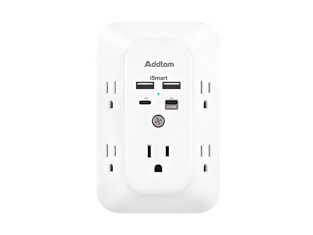 5-Outlet Extender Surge Protector, Multi Plug Wall Outlet with 4 USB Wall Charger(PD 20W), Outlet Splitter Power Strip for Home Office Dorm Room...