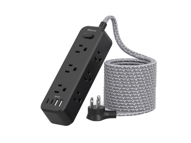 10FT Power Strip, 13-in-1 Long Extension Cord with Multiple Outlets with 9 Wide Spaced Outlets and 4 USB Ports, Flat Plug Wall Mount Charging...