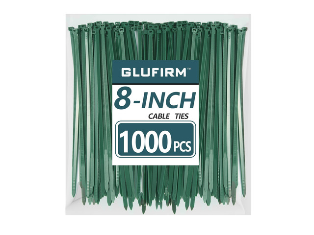 Green Zip Ties 8 inch (1000 Pack), 45lb Tensile Strength, Cable Ties for Indoor and Outdoor Use, UV and Cold Resistant Wire Ties for Home, Garden,...