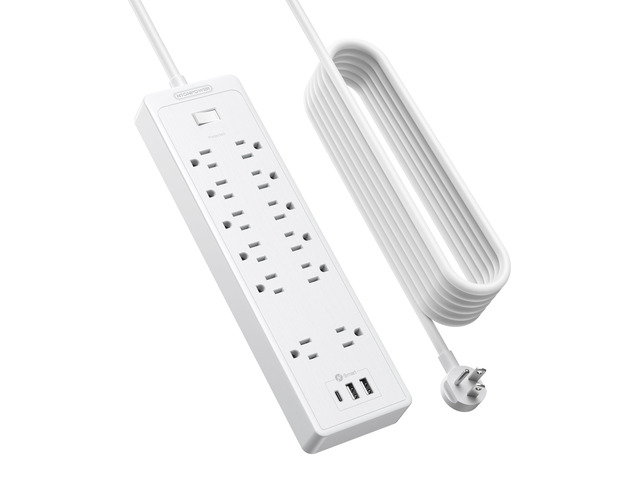 25Ft Extension Cord, Long Cord Power Strip with 12 Outlet 3 USB(1 USB C), 2100 Joules, 1875W/15A, Overload Protection, Wall Mount for Home Office,...