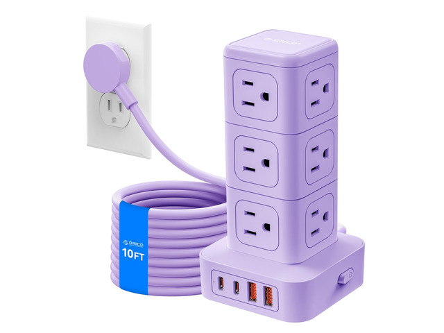 10FT Extension Cord with 12 AC Outlets 4 USB, Surge Protetctor Power Power Strip Tower, Outlet Extender, 20W Fast Charge Desk Accessories for Home...