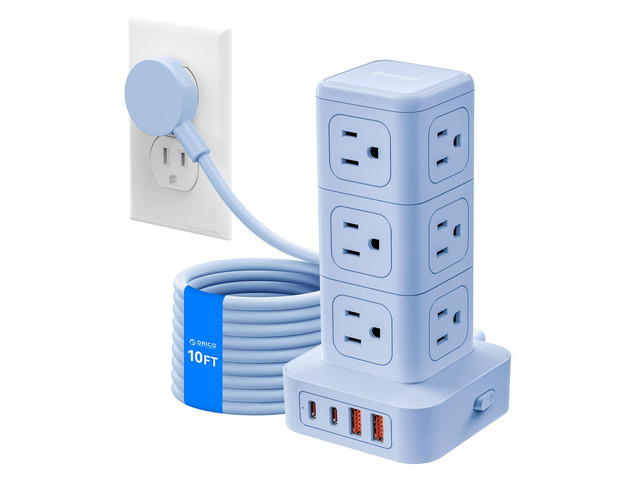 10FT Extension Cord with 12 AC Outlets 4 USB, Surge Protetctor Power Power Strip Tower, Outlet Extender, 20W Fast Charge Desk Accessories for Home...