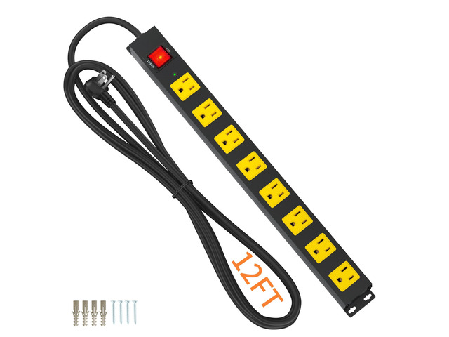 8 Outlet Power Strip 2100J Surge Protector, 12FT Heavy Duty Extension Cord Wide Spaced Outlet and Wall Mount Metal Powerstrip for Home Office...