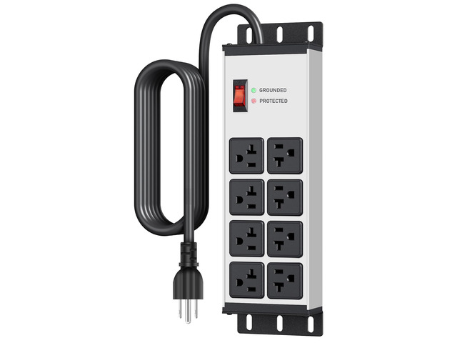 Heavy Duty Surge Protector, 12 Gauge Extension Cord, Silver, 10 FT Metal Wall Mount 8 Outlets Power Strip, High Amp Outlet Extender for Garage...