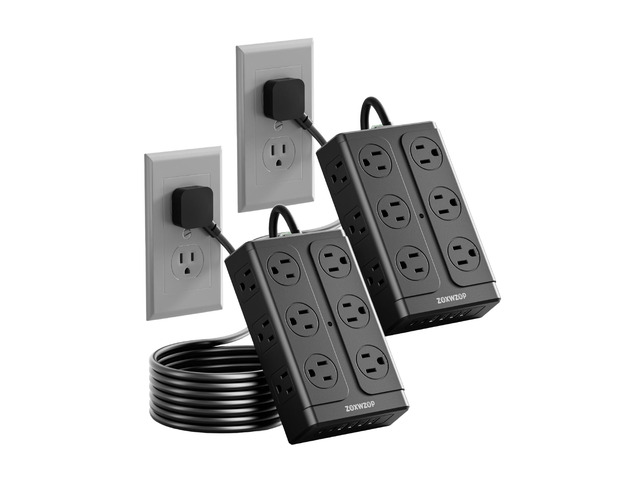 Surge Protector Power Strip 6FT Flat Plug 12 Outlets with 6 USB Ports 2 Pack 6FT Power Strip Flat Plug Extension Cord, 12 AC(1850W/15A/14AWG) &6...