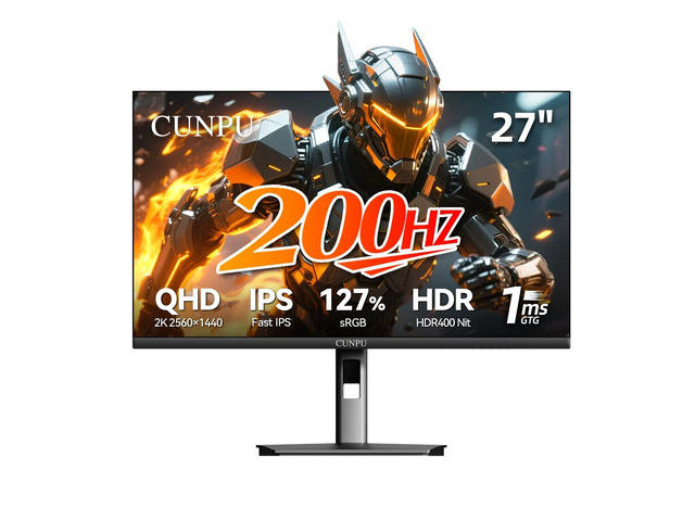 27 Inch 1440p Gaming Monitor 200Hz, 1ms, Fast IPS Screen, HDR400, 127% sRGB Color Gamut, Tilt Adjustable Stand, Adaptive Sync Technology, HDMI & DP...