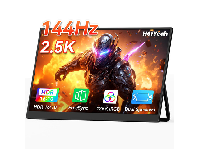 16' 2.5K 144Hz Portable Gaming Monitor, 2560x1600 QHD 125% sRGB USB-C HDMI Laptop Monitor, External Travel Monitor w/Adjustable Kickstand for...