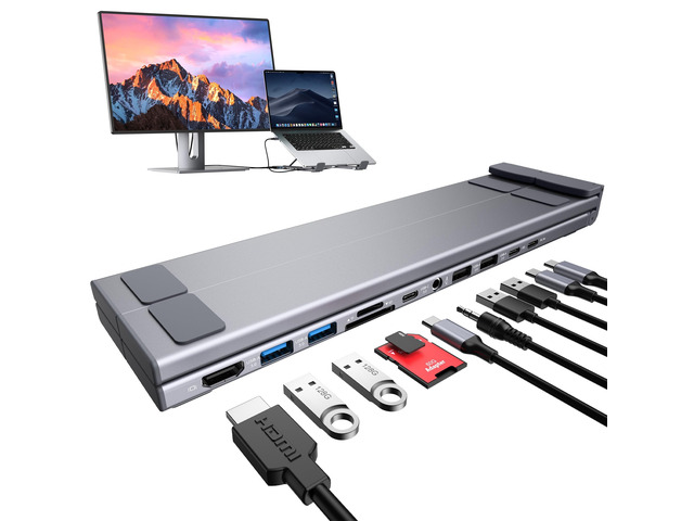 Laptop Docking Station Stand,11 in 1 Laptop Dock Stand with 4K HDMI 4K@60Hz HDMI, 2 USB A 3.0, 2 USB A 2.0, PD 100W, USB C 3.0+SD & TF+Audio...