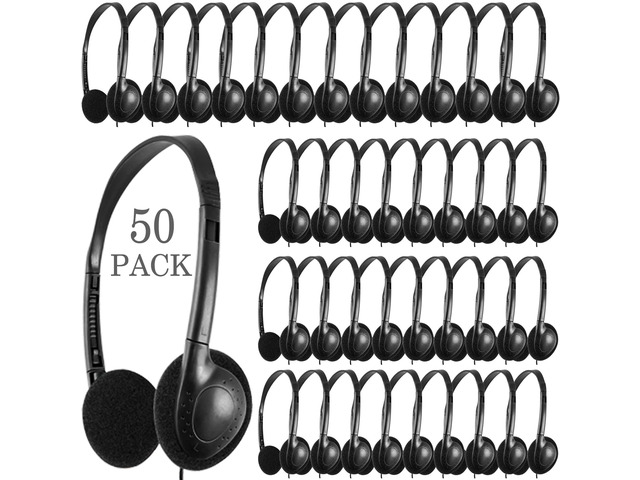 50 Packs Classroom Headphones Bulk for School Students Kids Children Toddler Boys Girls Teens and Adult, Wholesale Disposable Earphones (50 Black)