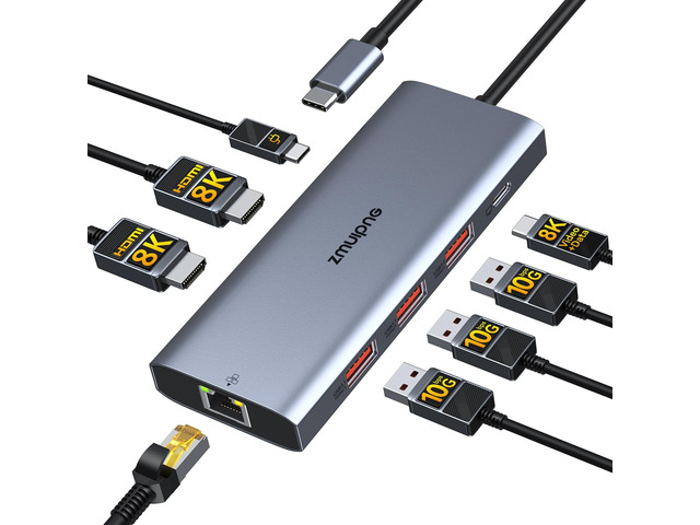 Laptop USB C Docking Station Dual HDMI Monitors 8K USB C Video USB-C Hub Docking Station 3 Monitors Triple 4K Display USB C to 2 HDMI with USB-C...