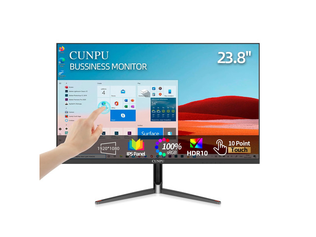 24 Inch Touchscreen Monitor, 10 Point Touch, FHD 1080P 75Hz IPS Screen, 100% SRGB, VESA Wall Mountable, Tilt Adjustment, VGA HDMI USB for PC,...