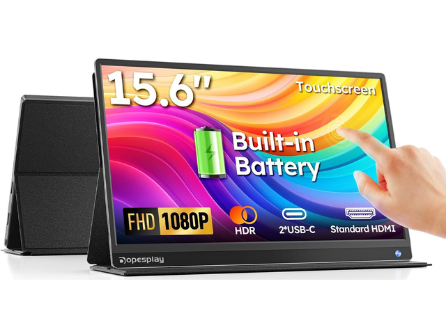 15.6' Touchscreen Portable Monitor with 5000mAh Battery, 1080P IPS Second Display Screen Extender, USB-C & HDMI for Laptop, MacBook, Phone, PS4/5,...