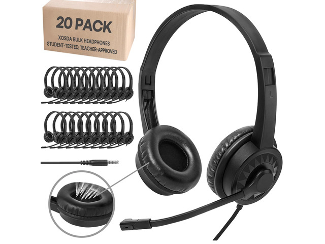 20 Pack Bulk Headset with Microphone for Classroom, Noise Canceling Computer Headphones with Microphone for Office, Durable 3.5mm Wired Headset...