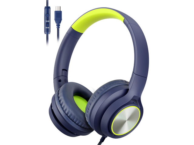 USB Type C Kids Headphones for School, Wired Over Ear Headsets with Microphone Limited Volume 85dB/ 94dB, Portable USBC Headphones for Kids Teens...