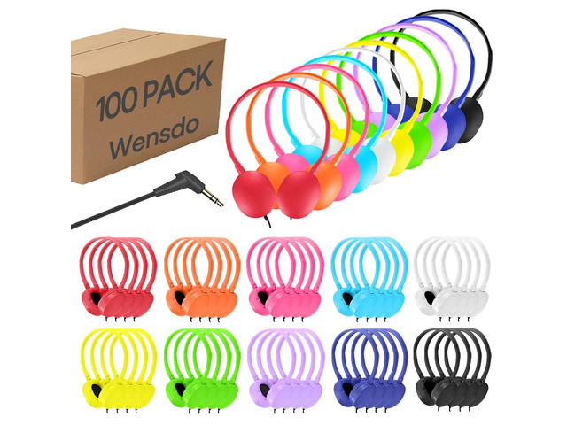 Bulk Headphones 100 Pack Multi Color for School Classroom Kids, Wholesale Class Set Durable Earphones for Students Children Toddler Teens Boys...