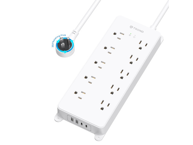 360° Rotating Plug Surge Protector Power Strip, 4000J, ETL Listed 2 USB A and 2 USB C, 10 Widely Spaced Outlets, Flat Plug 5ft Extension Cord, Wall...