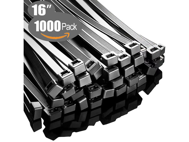 Zip Ties 16 inch(1000 Pack), 60 lb, Black Cable Ties, UV Resistant Wire Ties for Indoor and Outdoor Use