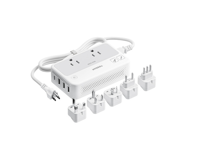 220V to 110V Voltage Converter Universal Travel Power Adapter with Type C/G/D/I/L Plugs, 2 AC Outlets, 4 USB Ports (1 USB-C), 230W Max Step Down...