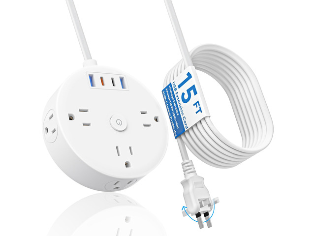 PD20W 2 Prong Power Strip, 2 Prong to 3 Prong Outlet Adapter 180° Rotating Plug, 15FT, 6 Outlets 4 USB (2 USB-C), Ideal for Older House