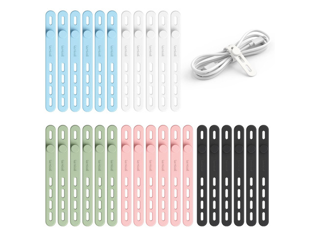 30 Pack Silicone Cable Ties, Multi Color Cord Organizer Elastic Cable Management Wraps, Home Decor Organizer Ties for Phone Charger, Christmas...