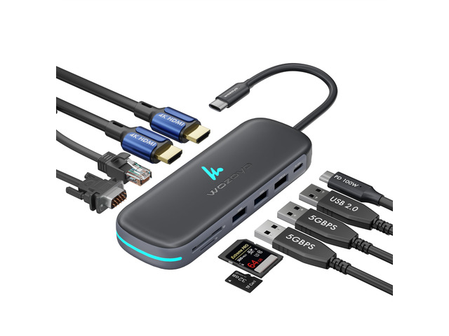 Type C 10 in 1 Docking Station with 2XUSB 5Gbps, Dual 4K HDMI, VGA, Gigabit Ethernet, USB 2.0, SD & TF, PD 100W, Compatible with Thunderbolt 4,...
