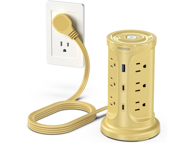 Surge Protector Power Strip, 6.5FT Extension Cord with Multiple Outlets Power Strip Tower wtih 12 AC 4 USB Ports(2 Type C), Flat Plug Outlet...