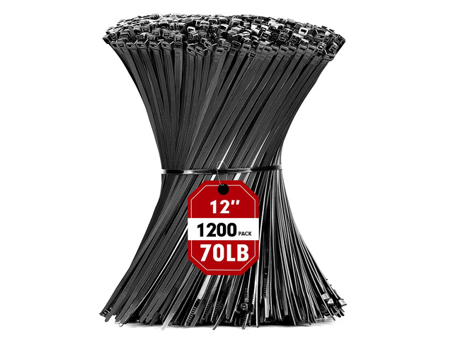 Zip Ties, 1200pcs Black Cable Zip Ties 12 Inch, Heavy Duty Plastic Wire Ties with 70lb Tensile Strength, Self-Locking Black Nylon Tie Wraps for...