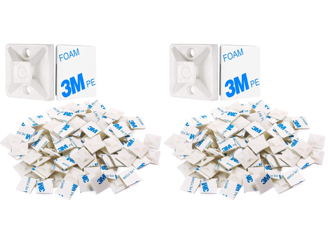 100 PCS 3/4' White Self Adhesive Cable Zip Tie Mounts Wire Cable Clips Holders Management Anchors Organizer Holders Squares(HS-101S) (Pack of 2)