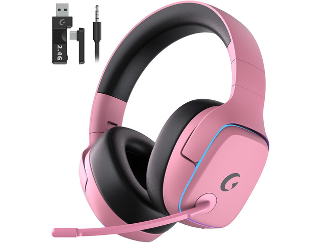 2.4GHz Wireless Gaming Headsets for PS5, PS4, PC, Switch, BlushPink Bluetooth 5.3 Gaming Headphones with Noise Canceling Mic, 7.1 Surround Sound,...