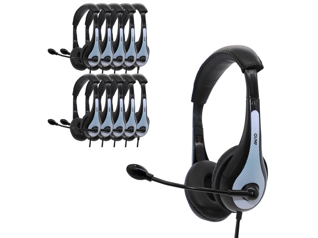 AE-36 White On-Ear Stereo Headphones with Boom Microphone (10-Pack)