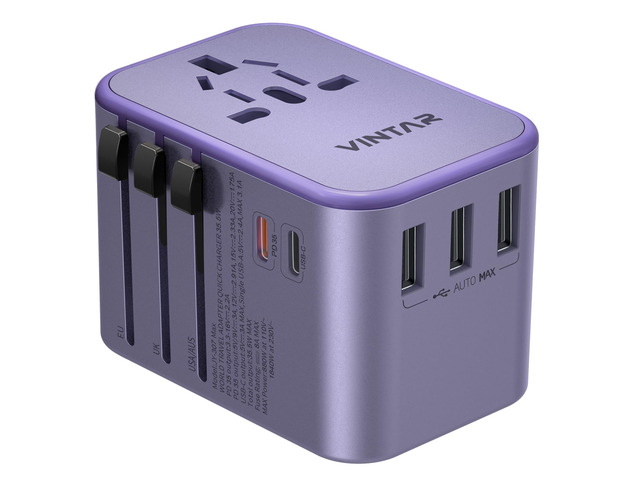 Universal Travel Adapter 35.5W, 6-in-1 with 3 USB-A QC & 2 USB-C PD International power adapter, All-in-One Plug Adapter for EU/UK/US/AU, Type...
