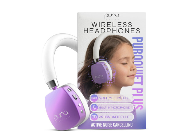 Kids Headphones, Volume-Limiting, PuroQuiet Plus, Purple 85 dB Volume Limit, Built in Mic, 35-Hour Battery, Lightweight On Ear Design & Comfy Fit,...