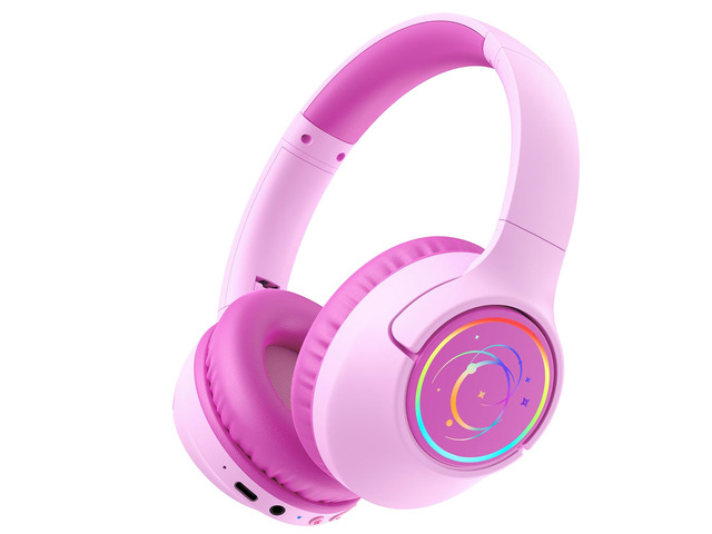 Kids Bluetooth Headphones, 85H Playtime for Toddler, Fuscia Pink with LED Over Ear Wireless Headphones for Kids, 85/94dB Safe Volume Limit,...