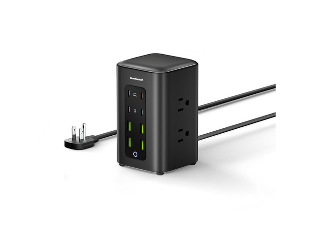 Power Strip Tower, 350W Charging Station with Multiple Devices 6 AC Outlets & 8 USB Ports(4 USB-C), Flat Plug, 5 FT Extension Cord for Home Office,...