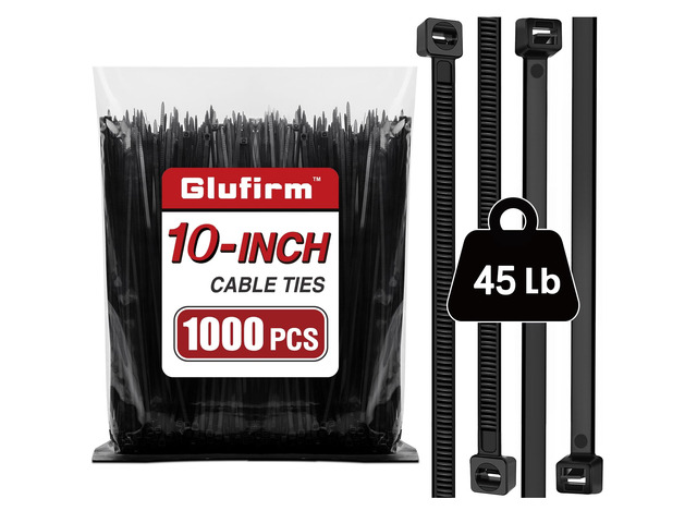 Zip Ties 10 inch (1000 Pack), Black Cable Ties, 45lb Tensile Strength, Wire Ties