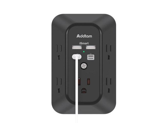 5-Outlet Extender Surge Protector, Multi Plug Wall Outlet with 4 USB Wall Charger(PD 20W), Plug Extension Outlet 1800J, Outlet Splitter Power Strip...